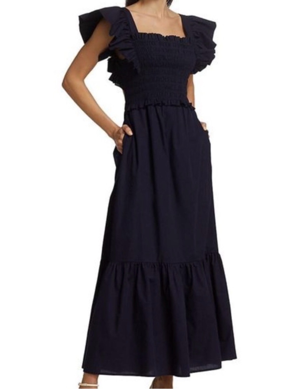 Sea Gladys Navy Blue Smocked Tie Back Dress